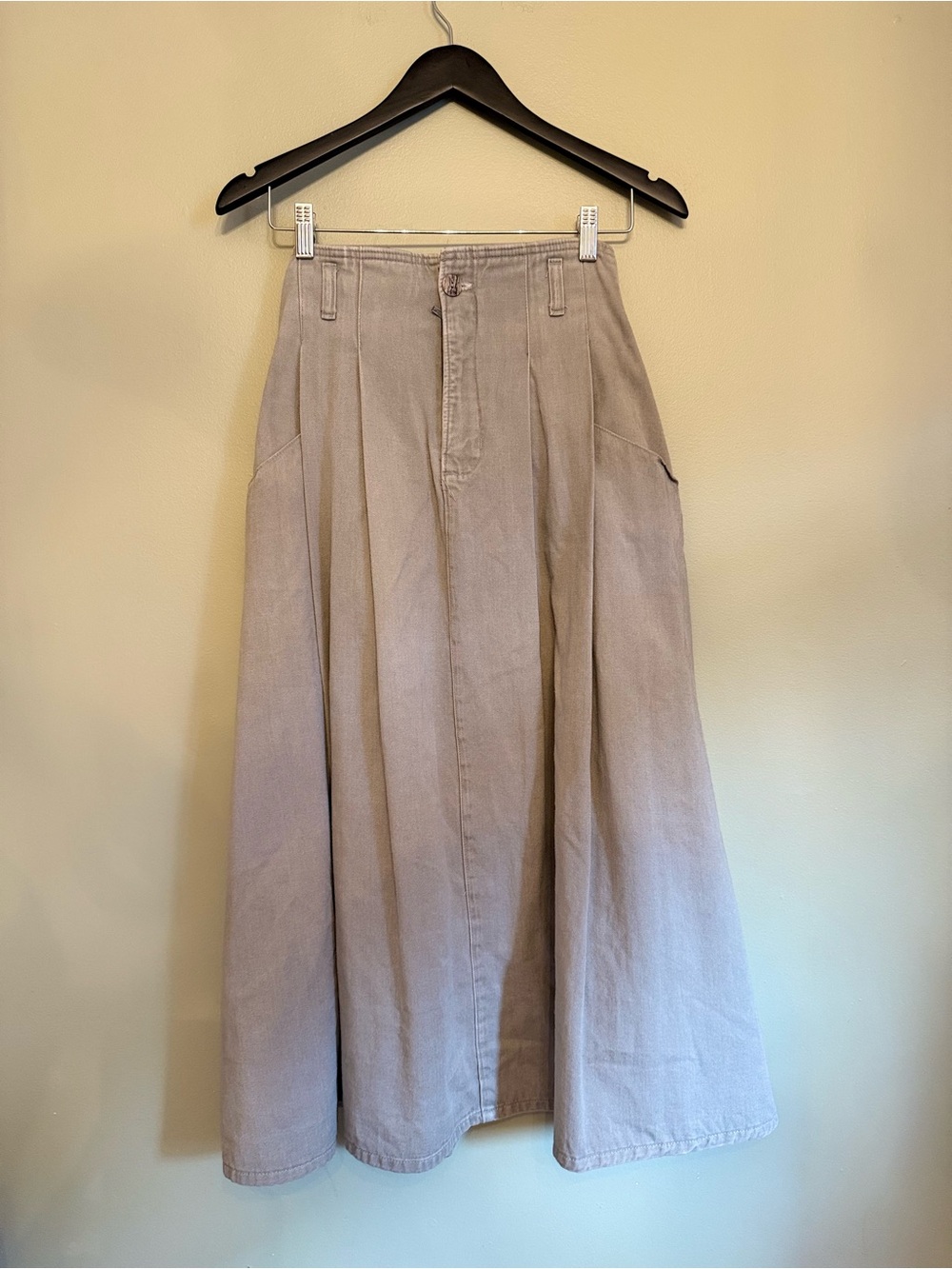 Vintage Hollywood Work Jeans Pleated Midi Maxi Skirt Made in Canada Sz 29